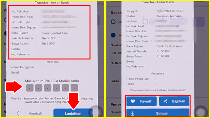 konfirmasi transfer bjb ke bca pake menu antar bank