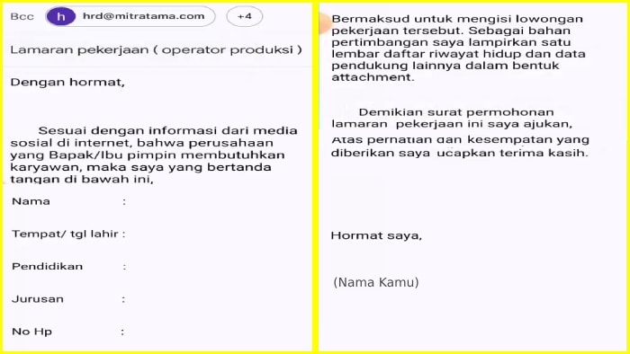 surat lamaran kerja via email hp