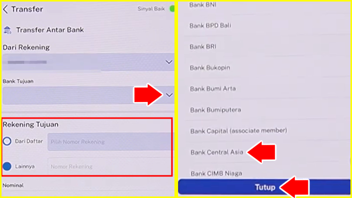 rekening tujuan untuk transfer bjb ke bca via mobile banking