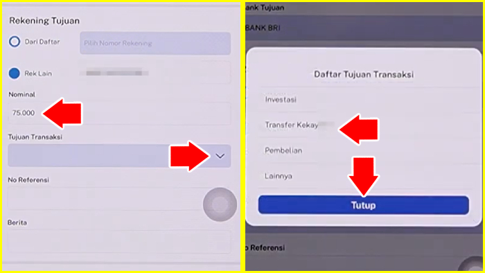 tentukan nominal dan tujuan transaksi BI Fast BJB