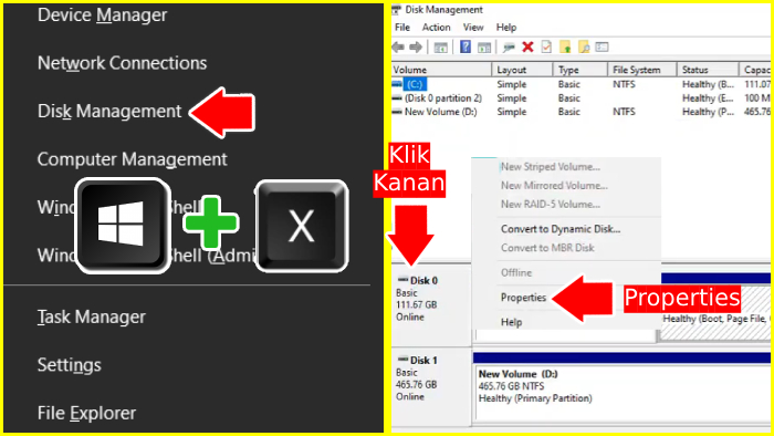 cara pakai disk management untuk cek tipe partisi hardisk