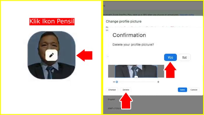 ikon pensil dan tombol delete untuk delete foto profil