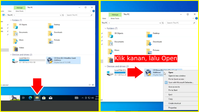 klik kanan virtualbox guest additions