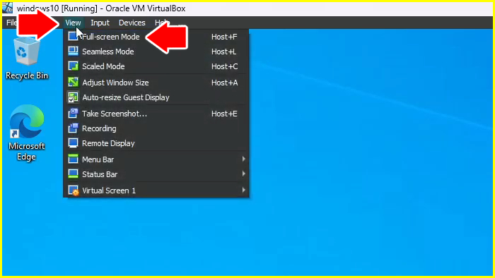 menu full screen mode windows 10 dalam virtualbox