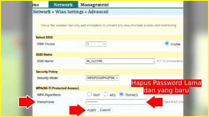 menu passphrase untuk mengubah password wifi iconnet