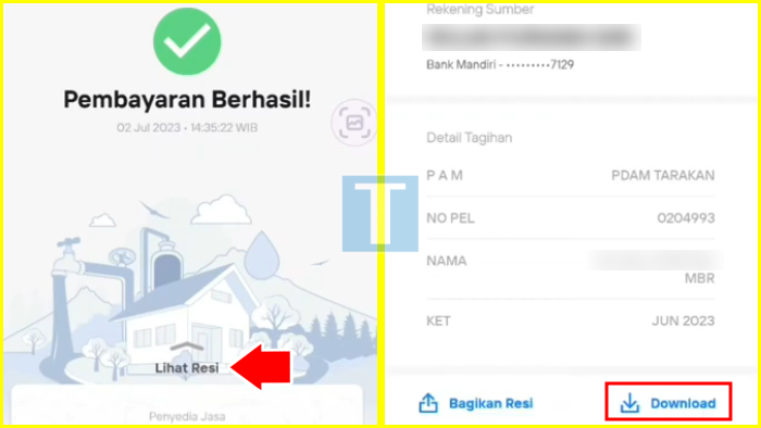 status pembayaran berhasil dan download resi