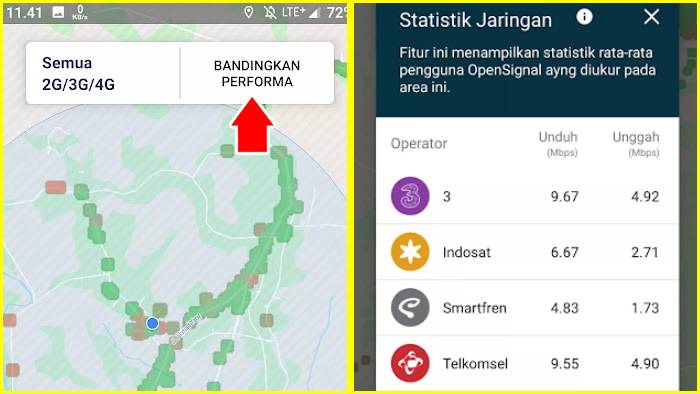 bandingkan kekuatan sinyal operator