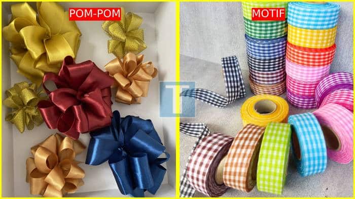 nama pita untuk buket - pita pom pom dan motif