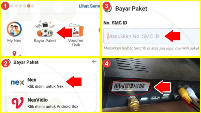 tahap bayar paket nex dan input no smc id