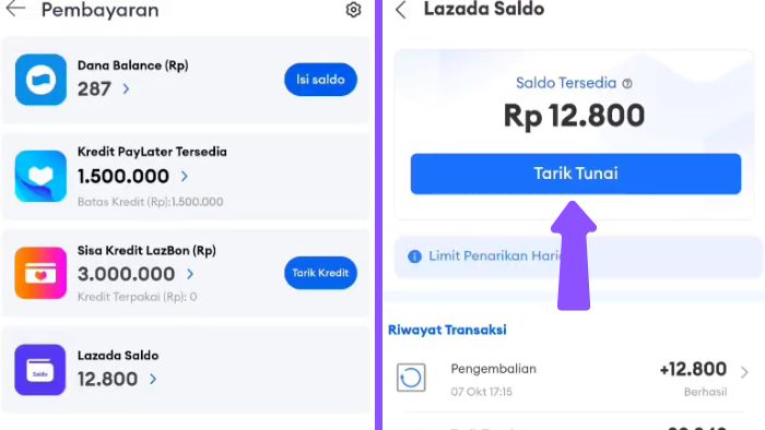 tarik saldo lazada ke dana